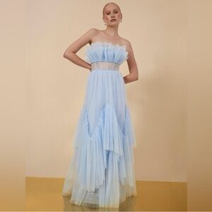 Elegant Blue Strapless Evening Gown bcbg dress